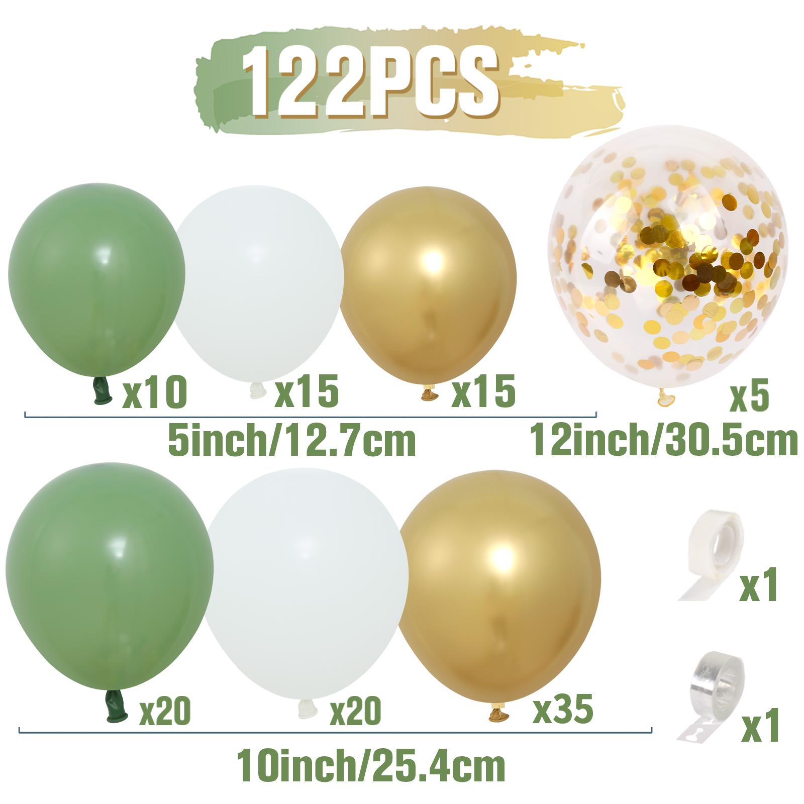 Sage Green Balloon Garland Arch Kit,122pc Green White Latex Balloon for Birthday Wedding Party Decoration,Gold Confetti Balloon Baby Shower Decor