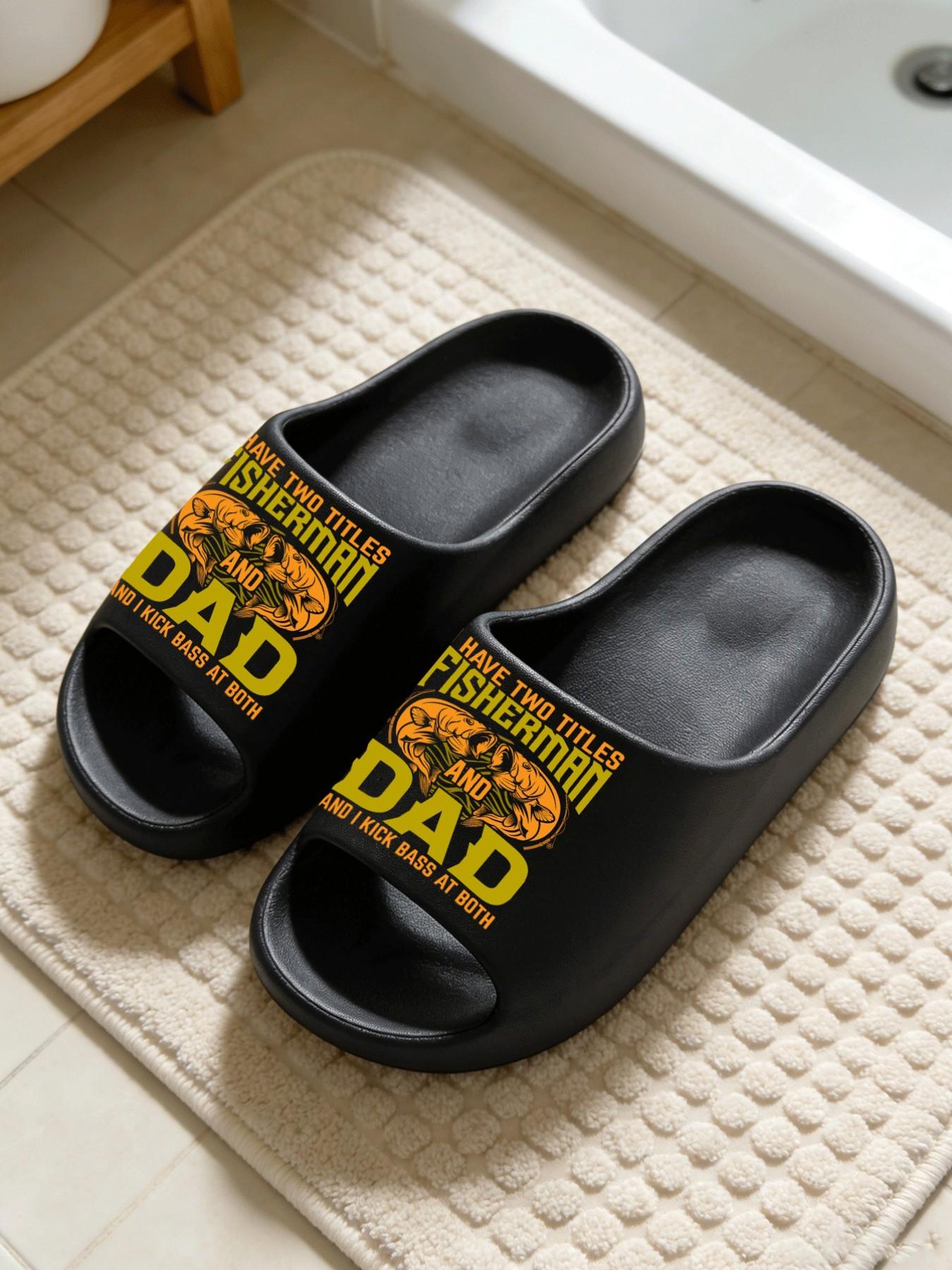 DAD Fisherman Fishing Print Coconut Sandals Cloud-Feel American Casual Retro Style Unisex Father's Day Fishing Lover Gift Daily Wear Thick Sole Non-slip Soft Comfortable All-Season Home Bathroom Outdoor