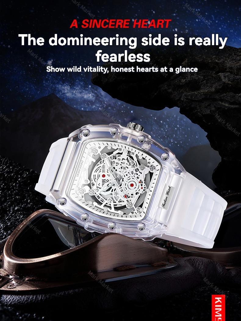 Black Men's Luxury Barrel-shaped Transparent Waterproof Quartz Watch for Outdoor, Back to School, Parties, Daily & Fall. Ideal Birthday, Gift with Box.