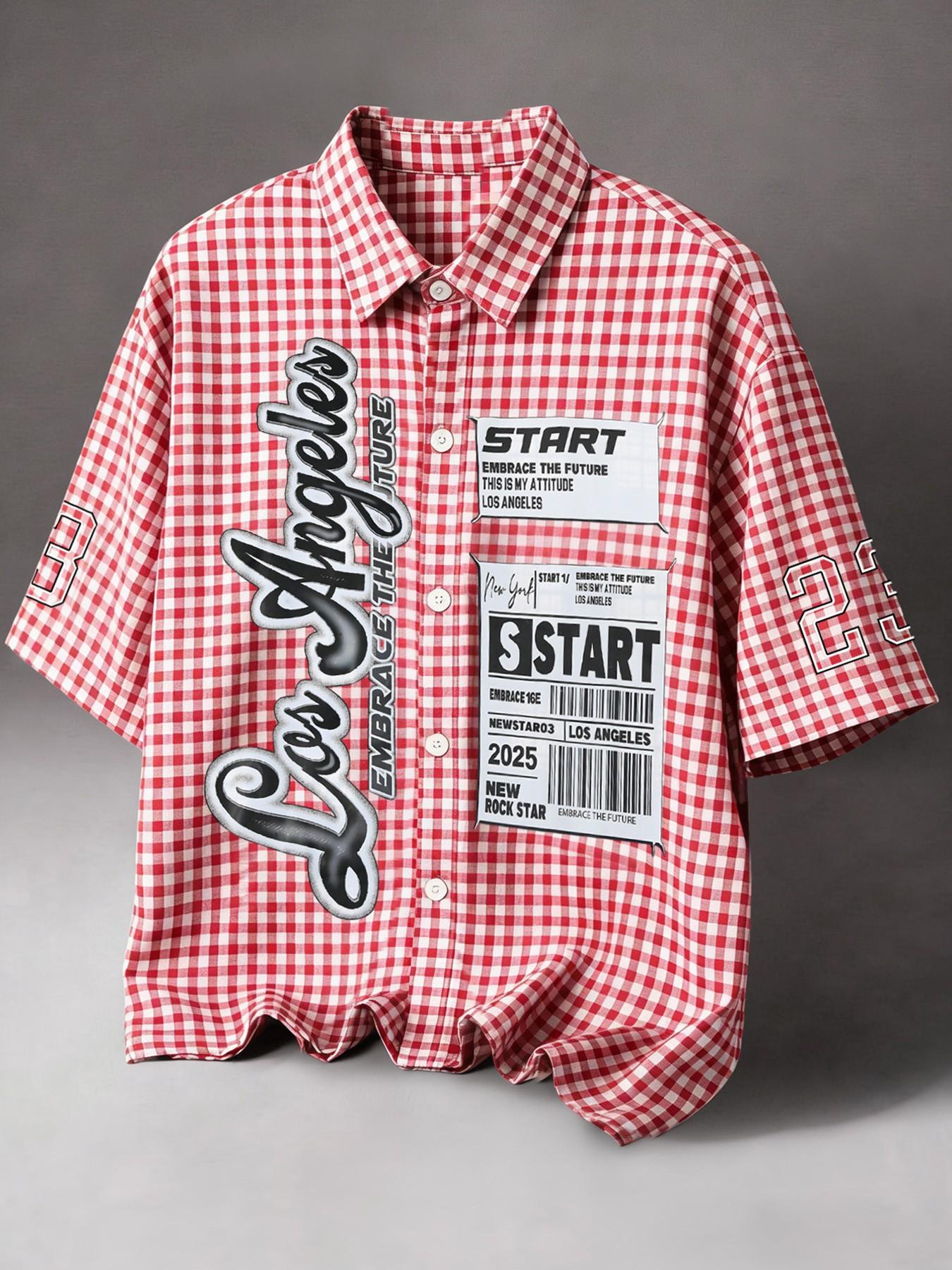 Vintage School Team Style Los Angeles Vertical Striped Baseball Shirt Men's T-Shirt, Streetwear Loose Fit Plaid Short Sleeve Top