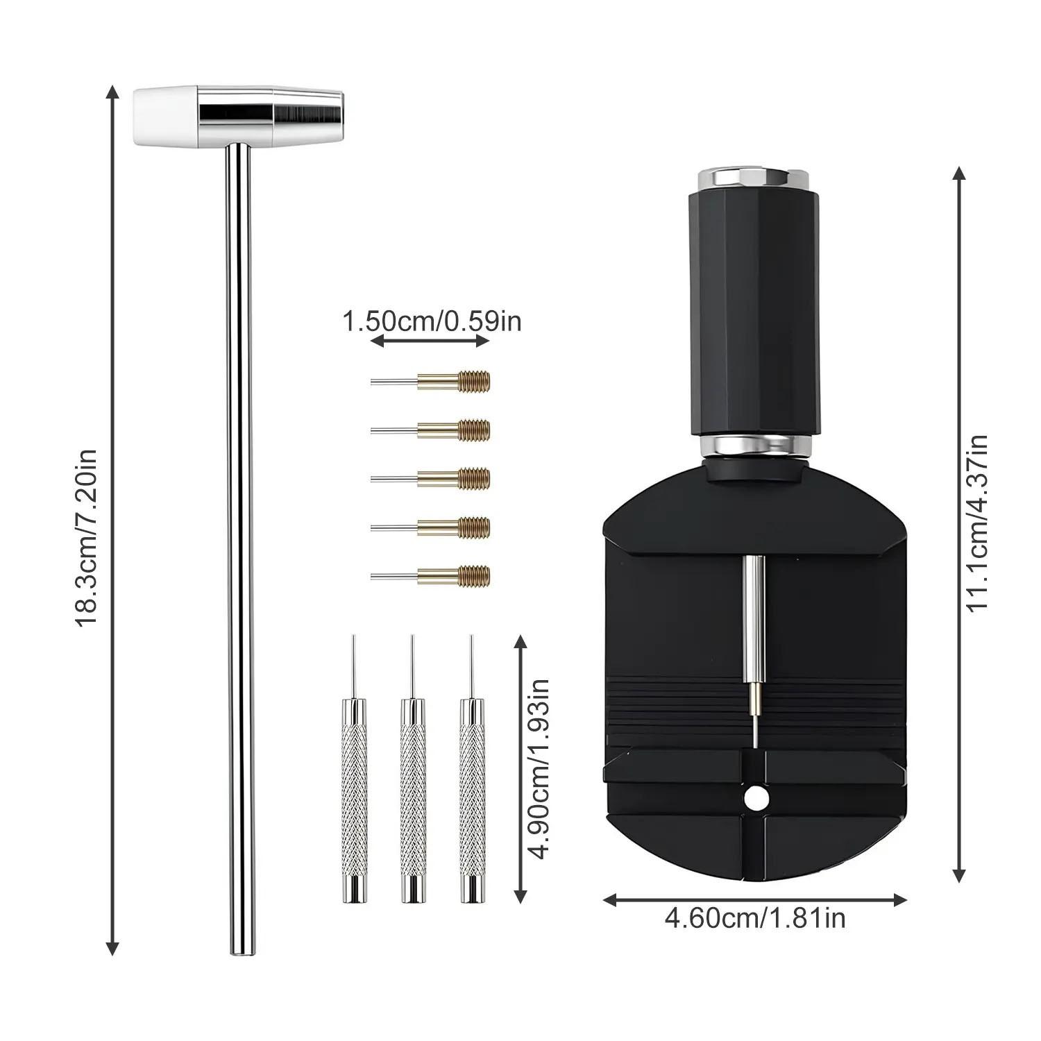 Watch Link Removal Tool Set, Bracelet Adjustment Tools, Band Size Adjuster, Watch Repair Hammer, Strap Adjuster, Watch Repair Toolkit, User Manual Included