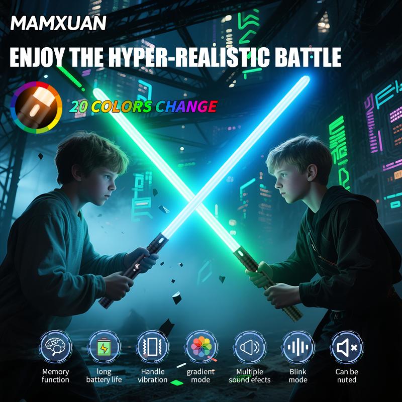 MAMXUAN,2 in 1 Double Edged Lightsaber, 20colours 2 Counts Rechargeable Toy Lightsaber with Changing LED Light, Decorative Light for Party, Gift for Friend，lightsaber for adult