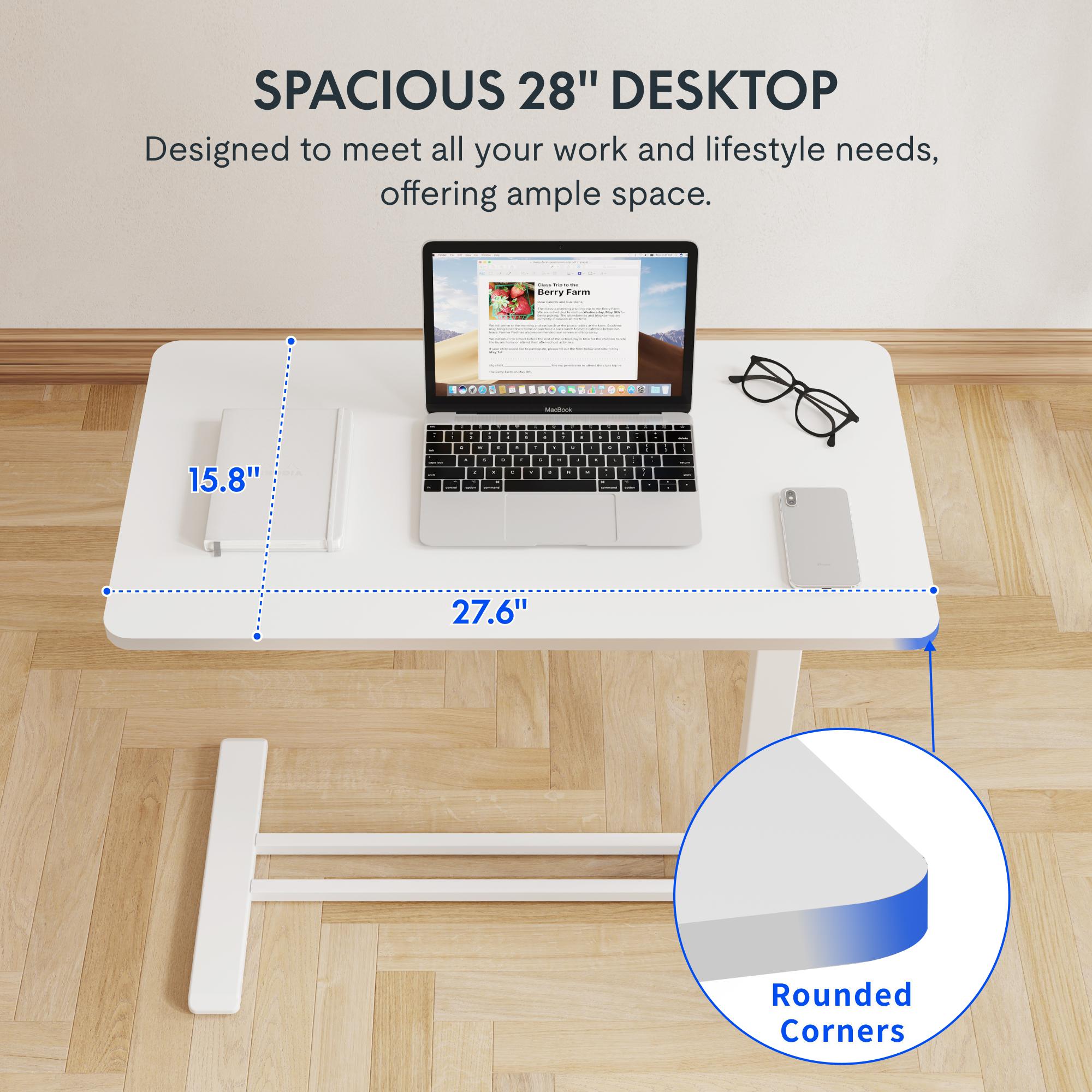 H7 Mobile Adjustable Bedside Table, Standing Desk with Wheels, Rolling Laptop Desk Cart & Portable Computer Workstation for Hospital, Home Office, Bedroom, Living Room, Dorm, and Small Spaces, Reading Studying, Bedside Care Max Load Capacity Gas Spring