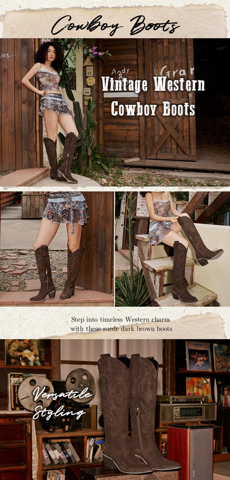 Wetkiss Knee High Cowboy Cowgirl Boots for Women, with Unique Embroidery, Side Zipper and Chunky Heel Design, Women's Shoes,Women's Boots Beige Casual #TikTokShopHolidayHaul