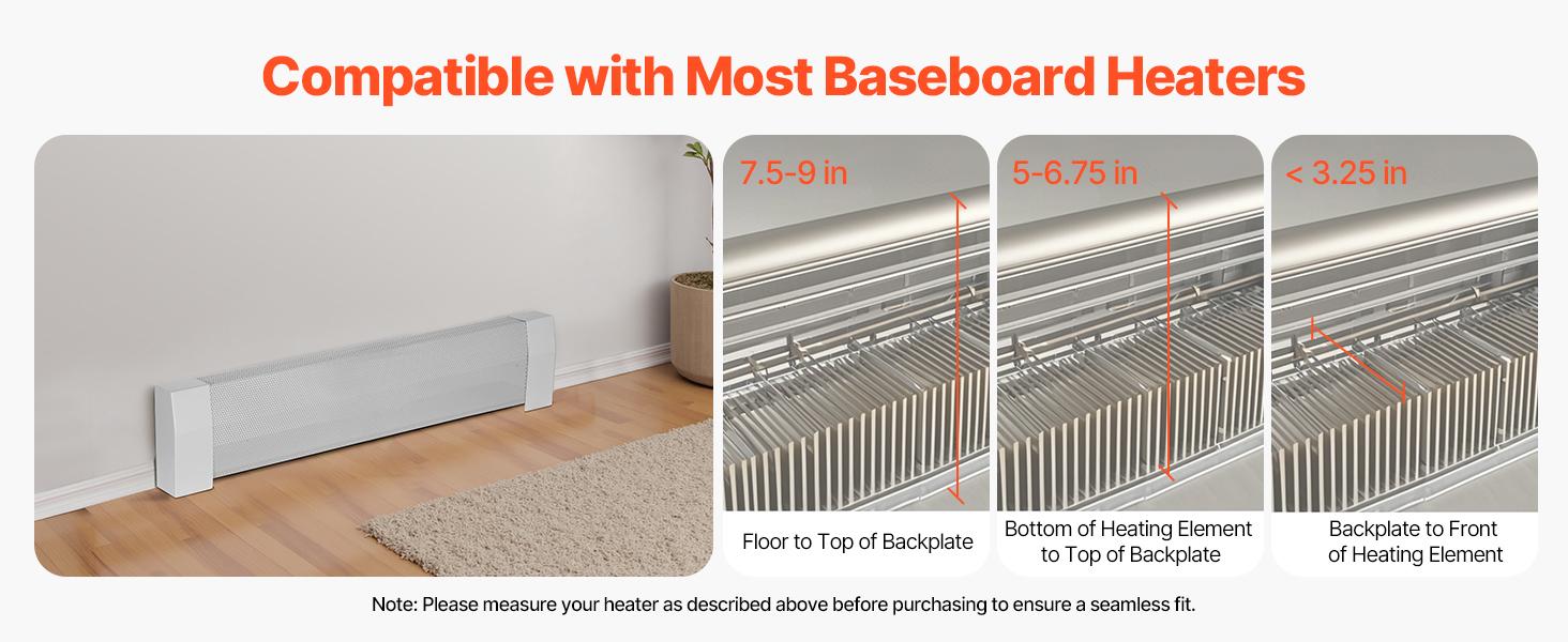 VEVOR Baseboard Heater Covers, Premium Series 3 ft Standard Electric Heating Unit Front Cover for Home Improvement, Heavy-duty Steel, Easy Installation for Bedroom Replacing Old Cover, White