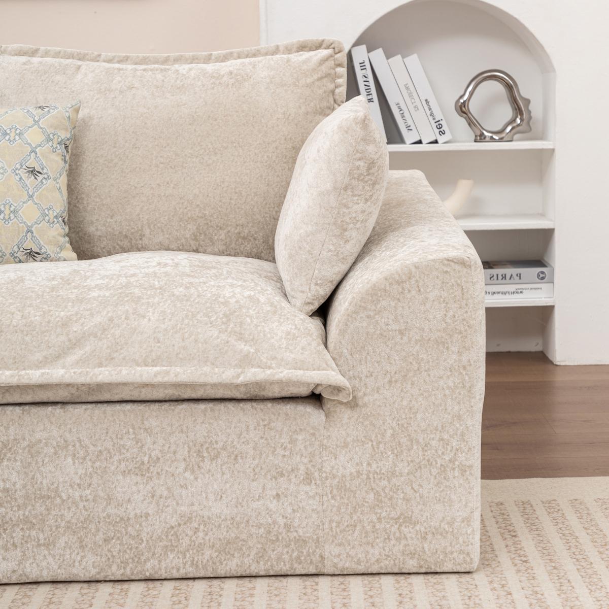 Aobtkel®103 " L Shaped Modular Couch, Cloud Boneless Couch with Deep Seats & High Back , Upholstered Fabric Sofa, No Assembly Required(Beige)#Summervibes