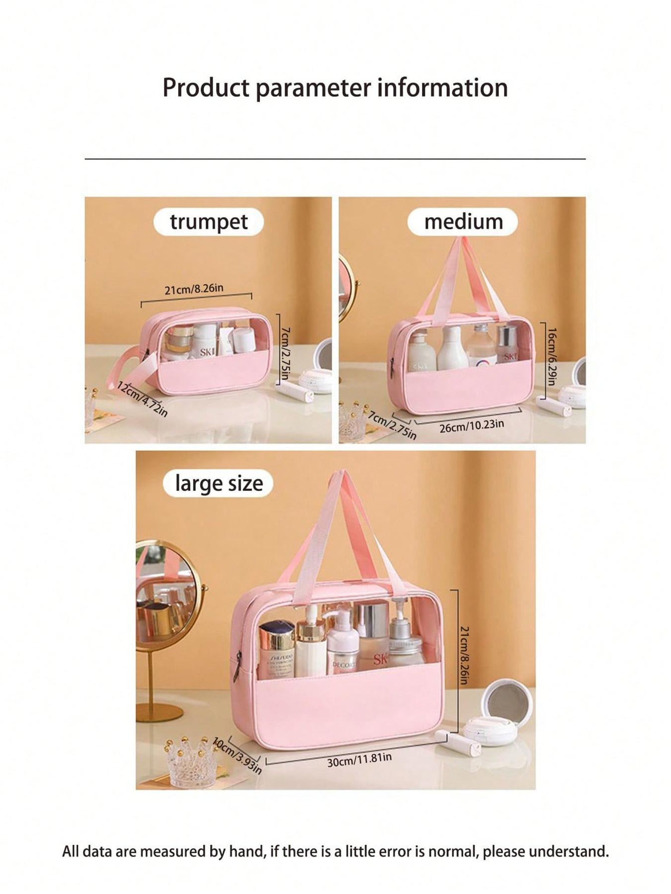 Travel Makeup Bag Set, Minimalist Zipper Cosmetic Organizer, PVC Transparent Waterproof Washbag, Large Capacity Portable Makeup Case