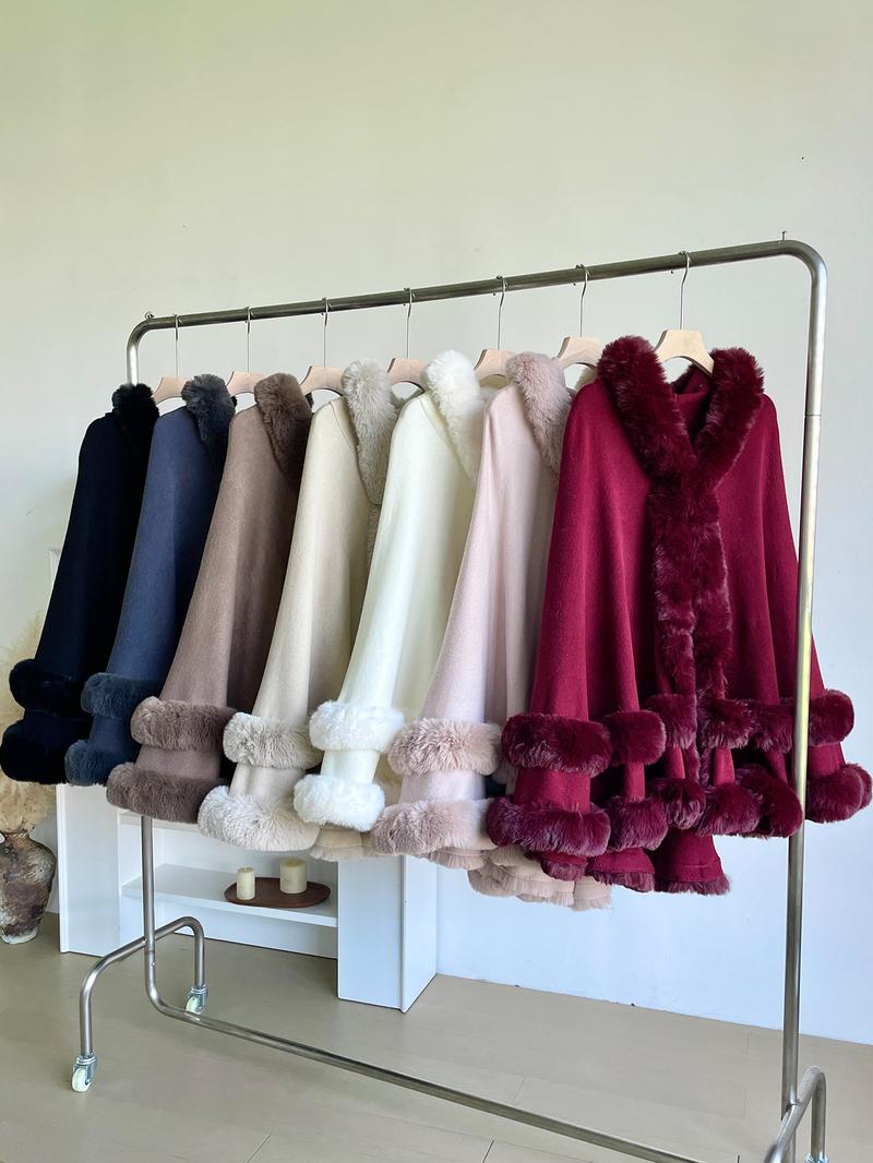Luxury Faux Fur Hooded Cape, Warm and Comfortable for Staying Warm Indoors, Ideal for Daily Wear at Home and Parties