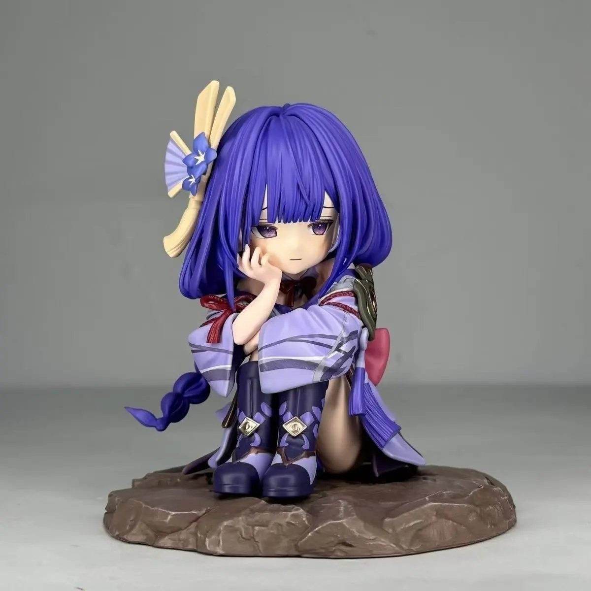 Genshin Impact Q Version Raiden Shogun Figure 15cm, Crouching Anime Statue, Desktop Decor, Boxed Collectible Model, Gift for Game Enthusiasts