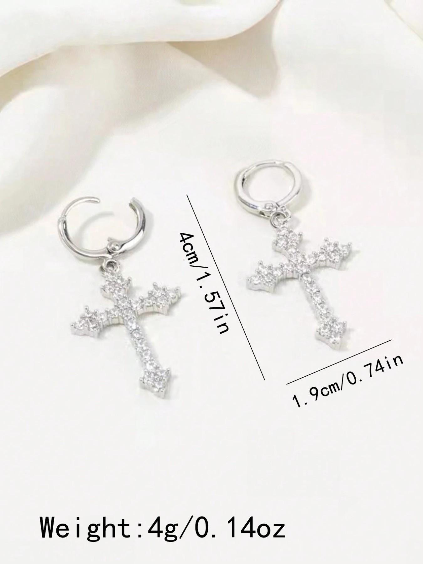 Elegant Rhinestone Cross Pendant Earrings, Unique Women's Party Jewelry, Perfect for Evening Events, Stylish and Eye-Catching Design