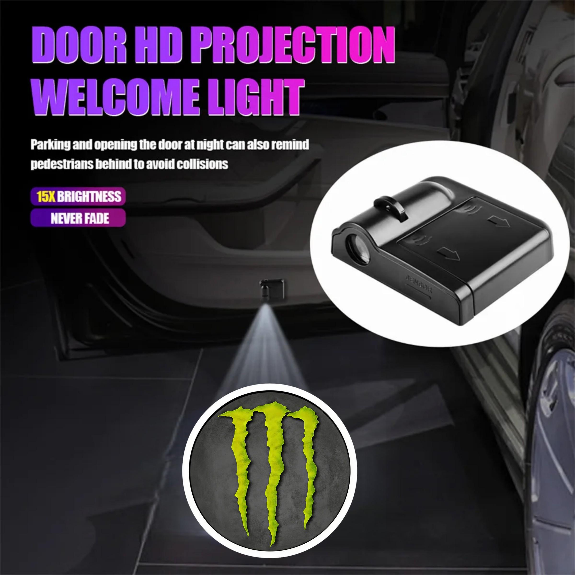 4 Pack Universal Car Door Ghost Shadow Projector Lights, Monster Energy Claw Logo LED Welcome Courtesy Lights, Waterproof No Drill Stick & Play Non-Destructive Installation