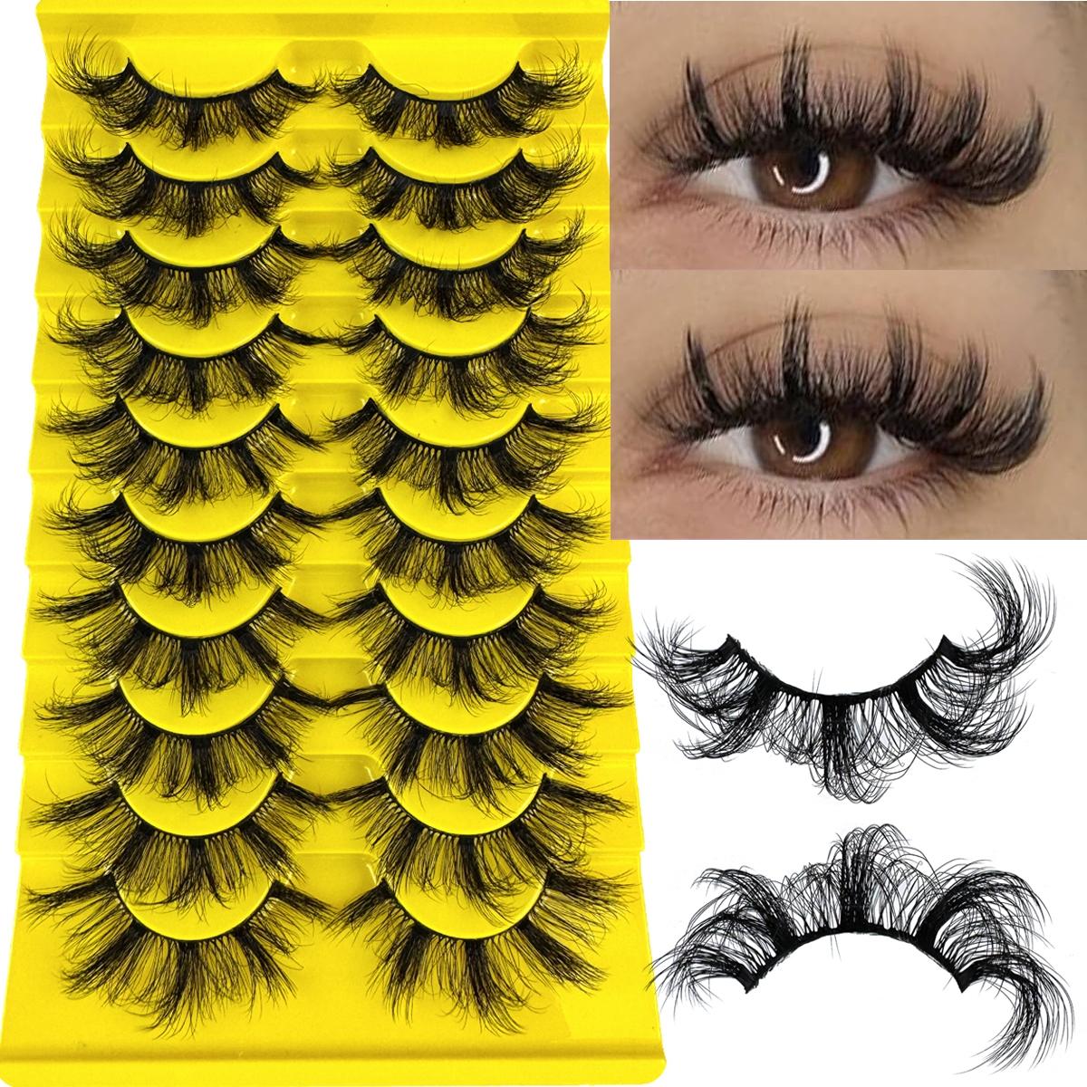 10 pairs of artificial mink false eyelashes, False Eyelash Set, 3D multi-layer fluffy eyelashes, thick and soft cat eye eyelashes, 10-18mm, suitable for beginners, reusable, black, creating a dramatic thickening effect