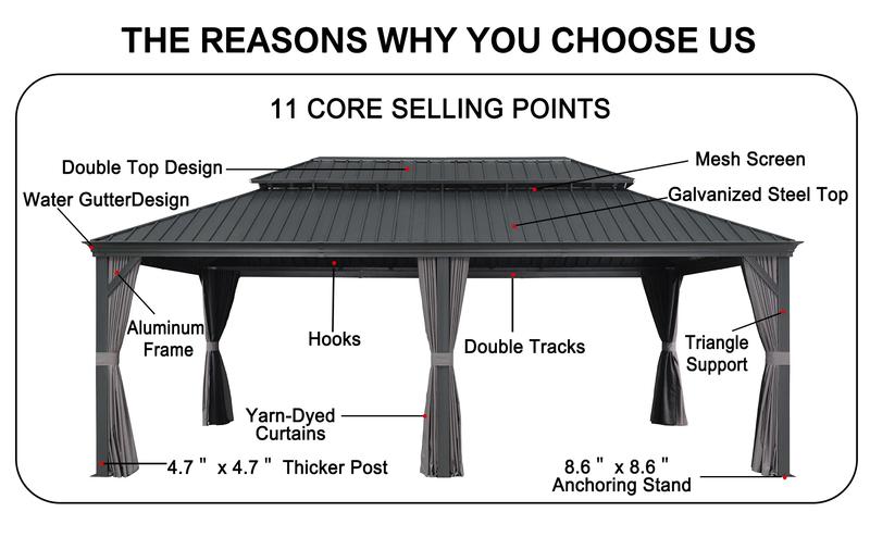 PURPLE LEAF 12' x 16' Patio Gazebo For Backyard | Hardtop Galvanized Steel Grey Frame With Upgrade Curtain