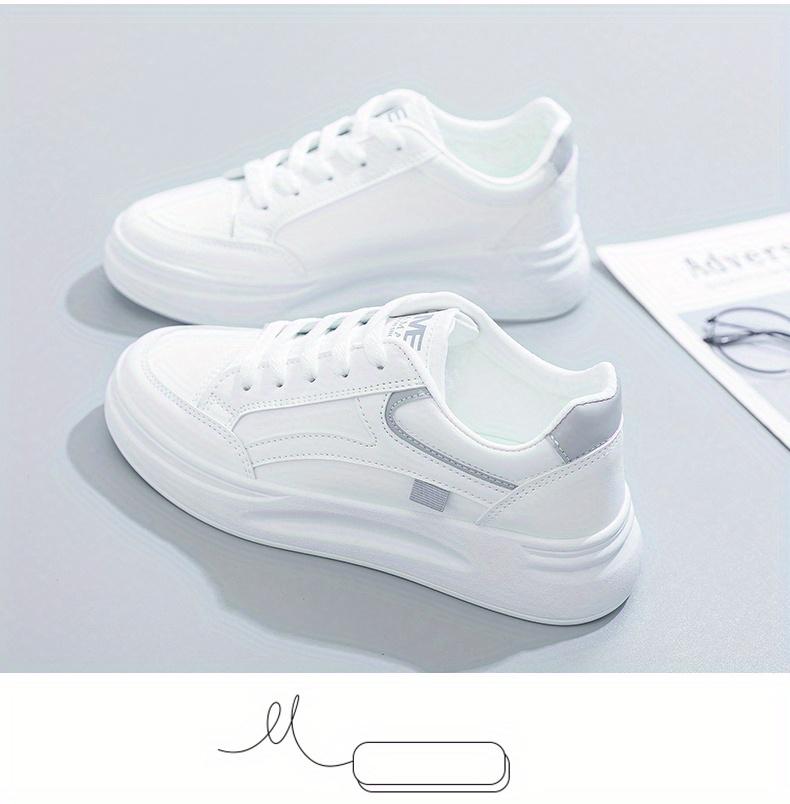 Women'S Platform Skate Shoes, Versatile Height Increasing Lace Up Low Top Shoes, Outdoor Walking White Shoes Plus Size
