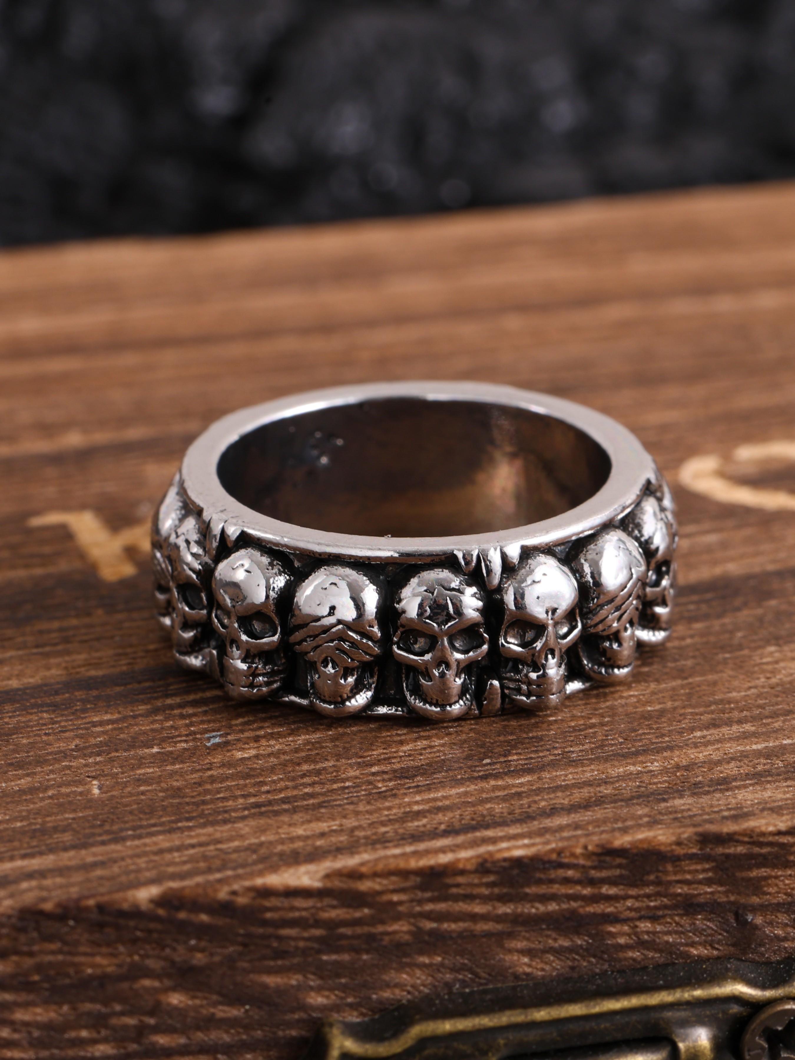 Vintage Distressed Skull Head Punk Hip-Hop Ring Finger Jewelry, Street Style Motorcycle, Unisex Fashion Accessory