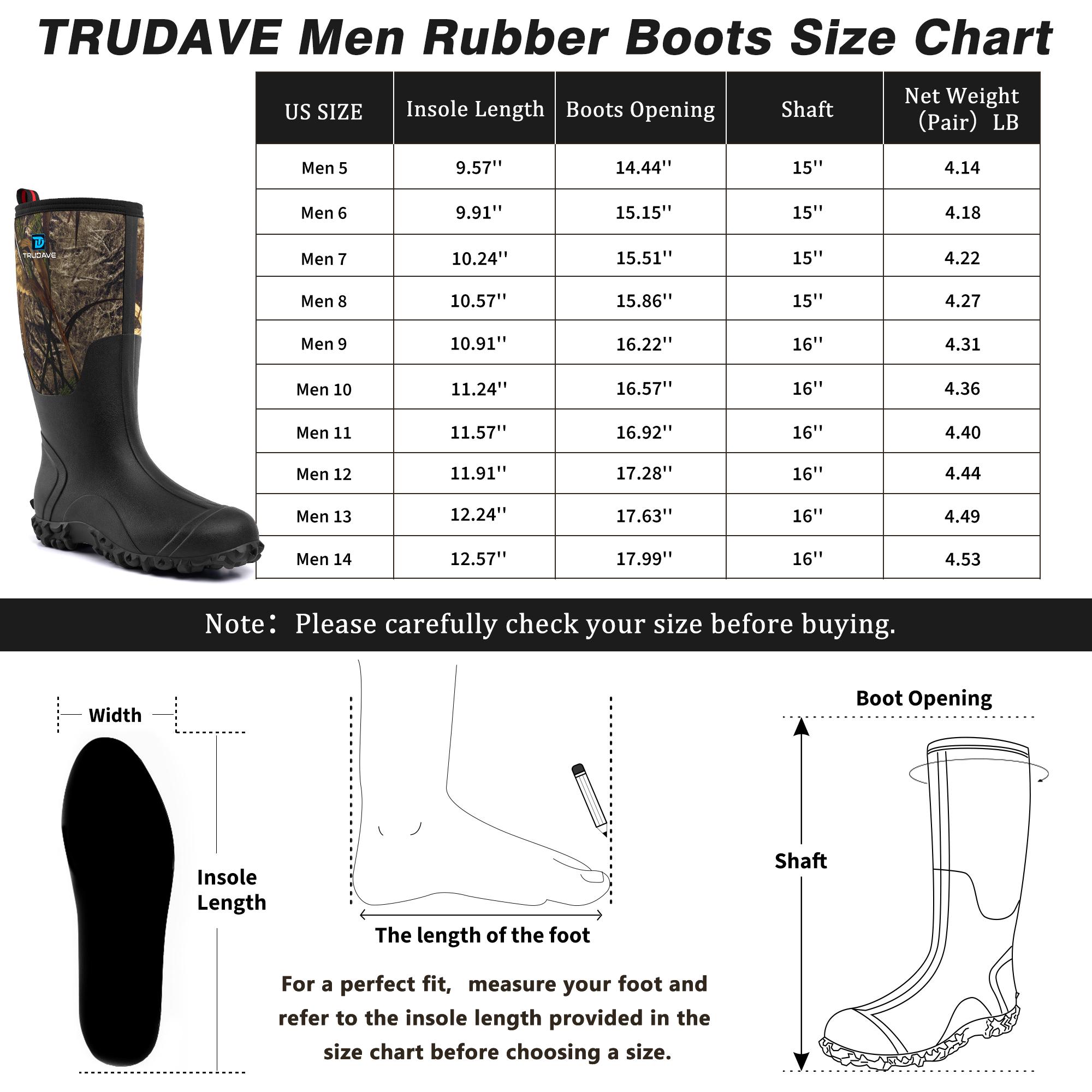 Trudave Rubber Boots for Men, Waterproof Work Rain Boots with Steel Shank, 6mm Neoprene Anti-slip Mud Boots Comfortable Industrial Shoe Reed Grass