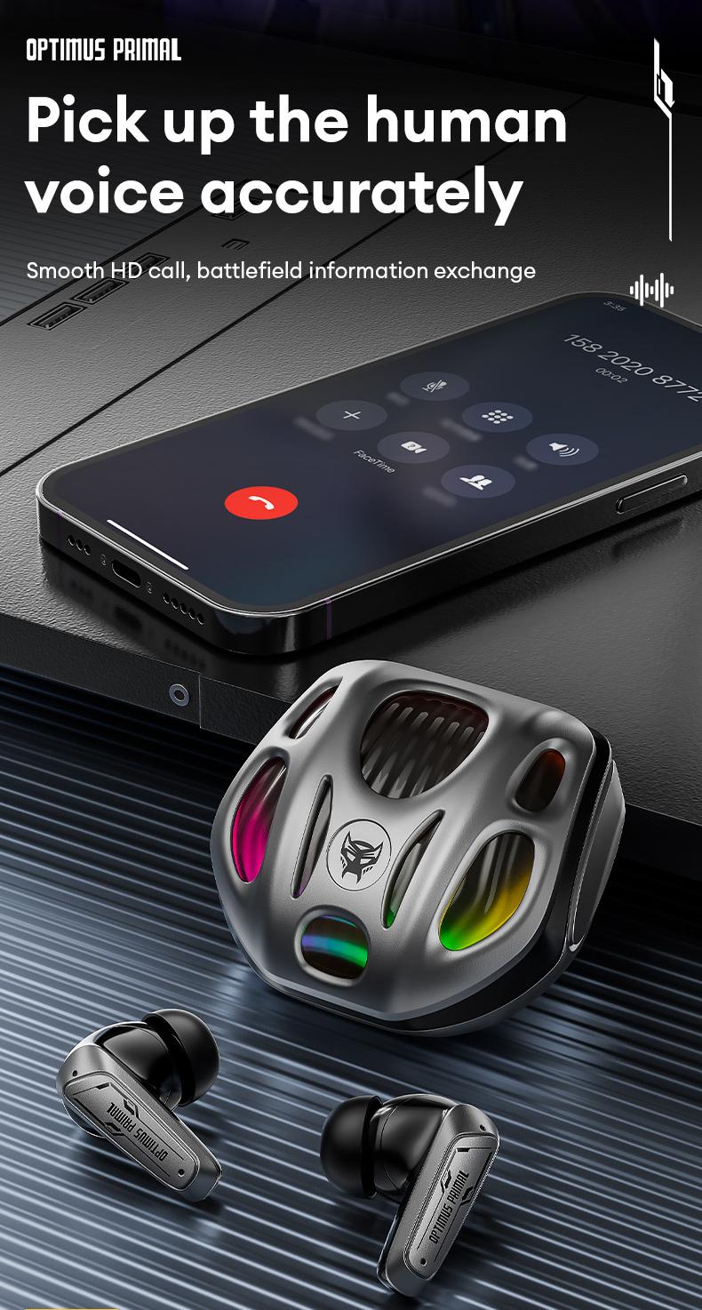 Transformers T35 Wireless Bluetooth Headphones Newly Bluetooth 5.4 Headphones RGB Color Atmosphere Light 360°Stereo Surround Sound Up to 36 Hours Battery Life