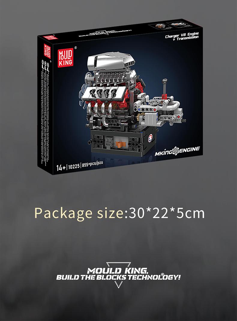 Mould King 10225 V8 Engine Motor That Runs Building Block Toy STEM Construction 855 Pcs
