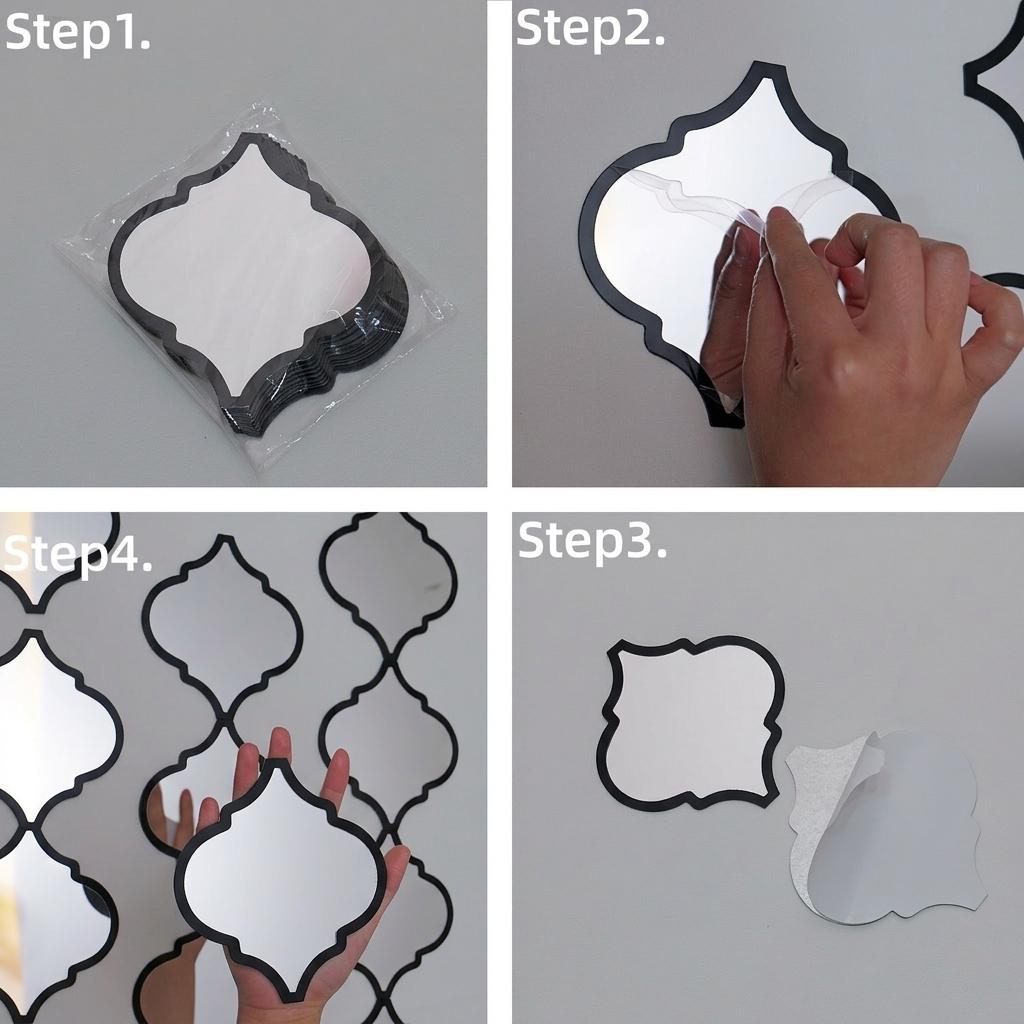 9pcs/12pcs Moroccan Style Artistic Mirror Set, Classic Wall-Mounted, Plastic Frame, Polished Ends, Ideal for Bathroom, Living Room, Hallway Decor