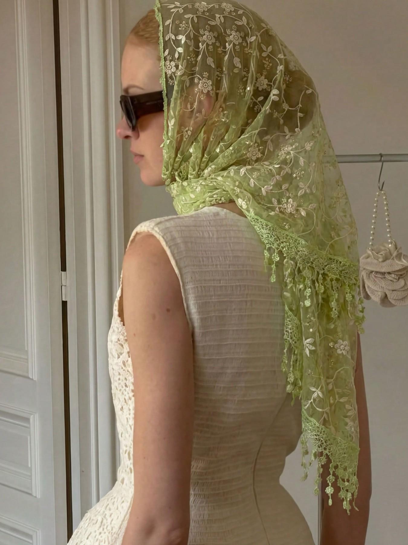 Fashionable Women's Lace Shawl Triangle Scarf, Openwork Embroidery Headband, Modest Loose-Fit Accessory, All-Season Gift Idea