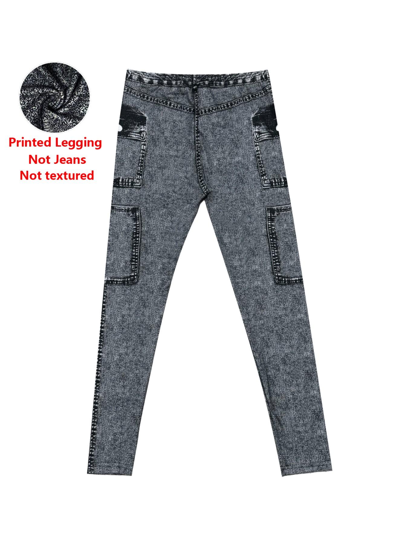 Women's Imitation Denim Skinny Pants, Denim Print Design Leggings, Stylish Comfortable Fit for Everyday Wear Women's Imitation Denim Skinny Pants, Denim Print Design Leggings, Stylish Comfortable Fit for Everyday Wear