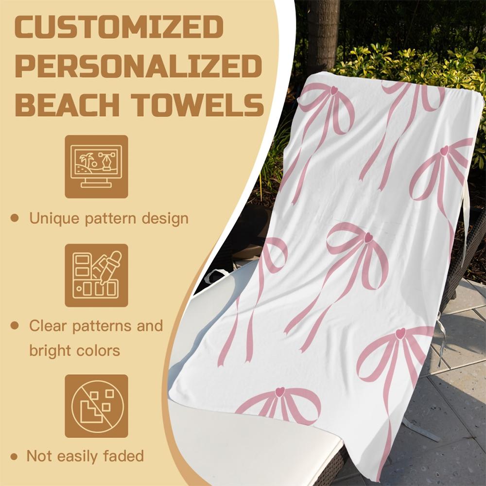 Cute Bow Knot Beach Towel, Fresh Pastel Ribbon Design Microfiber Quick Dry Towel, Exclusive Gift for Girls & Women