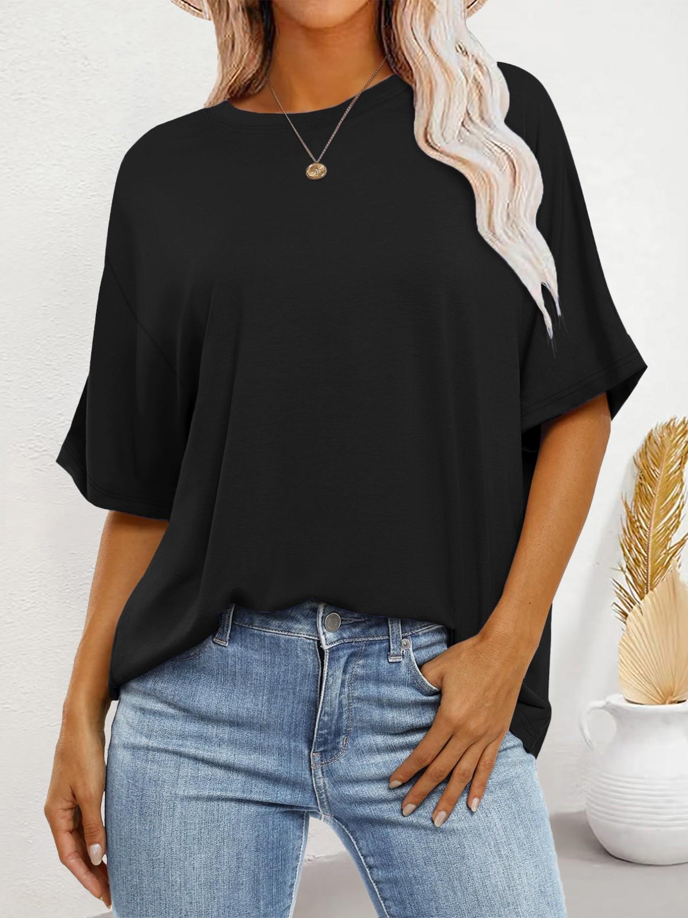 Women's Summer Casual Loose-Fitting T-Shirt, Simple Plain Top Without Button or Zipper, Versatile Daily Wear