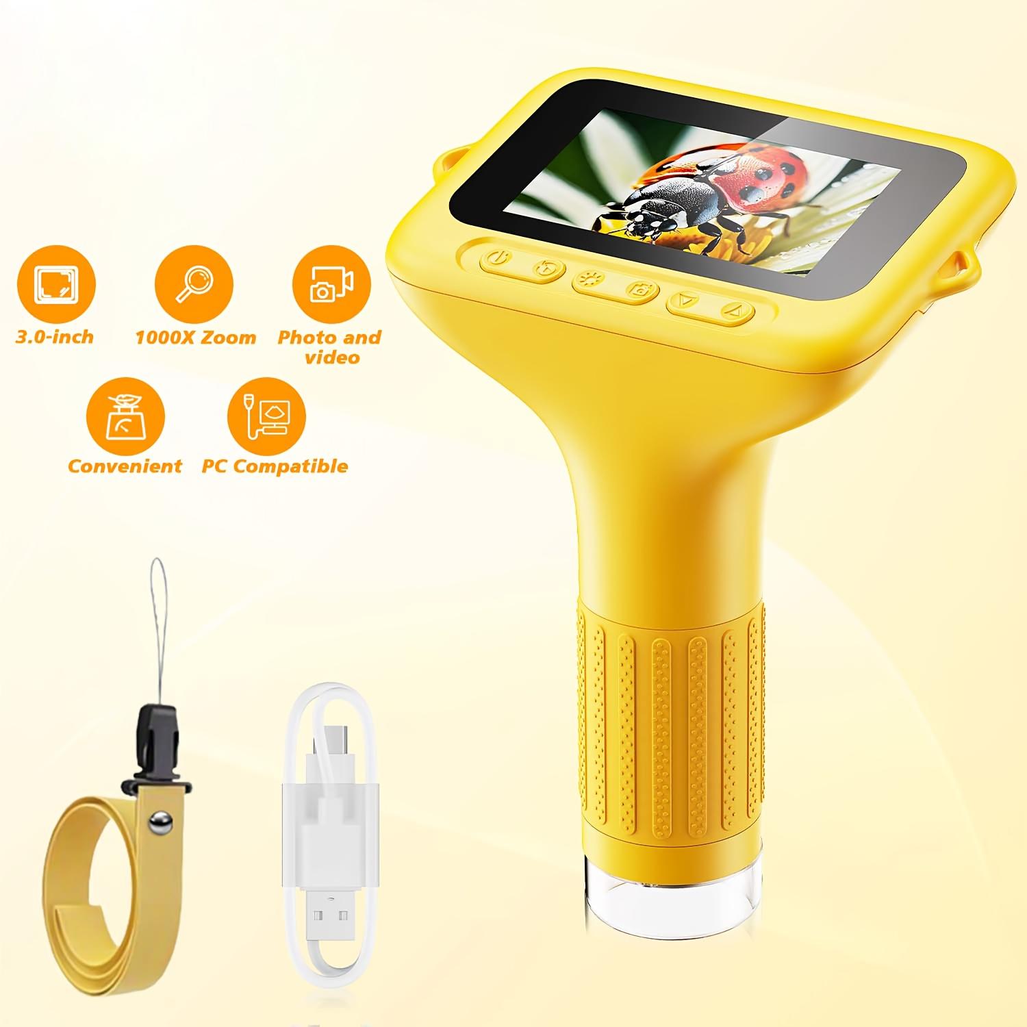 Portable Microscope, Handheld Digital Microscope with 8 Adjustable LED Lights, IPS Screen Electronic Magnifier, Suitable for Children and Adults, LCD Digital Microscope