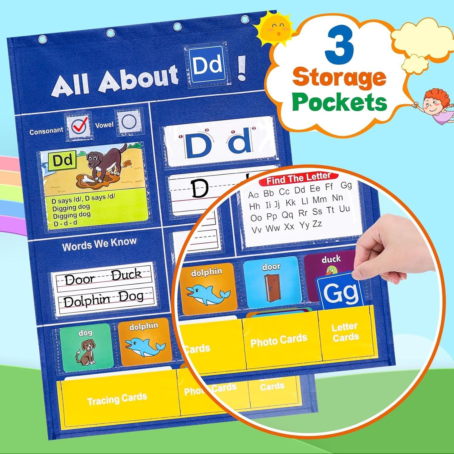 Alphabet Learning Pocket Chart, Alphabet Wall Chart ABC Flash Cards Learning Material, Handwriting Practice Letter Tracing Learning Activities, for Toddlers, Preschool & Homeschool Classroom Must Haves
