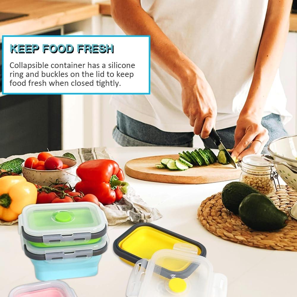 Foldable Silicone Food Storage Containers, 3-Piece Set, 350ML, 500ML, 800ML, Ideal for Meal Prep, Camping, Travel