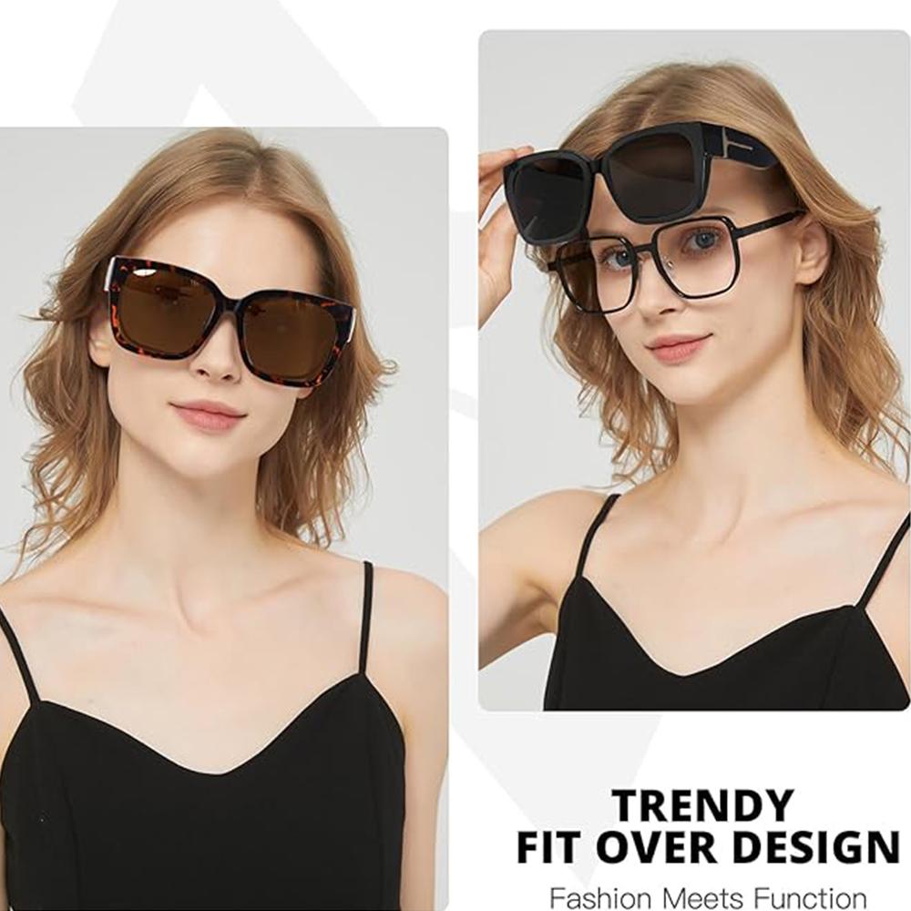 2Pcs Oversized Square Sunglasses for Women Men Frame Polarized UV400 Protection Stylish Comfortable Fit for Driving Fishing Cycling