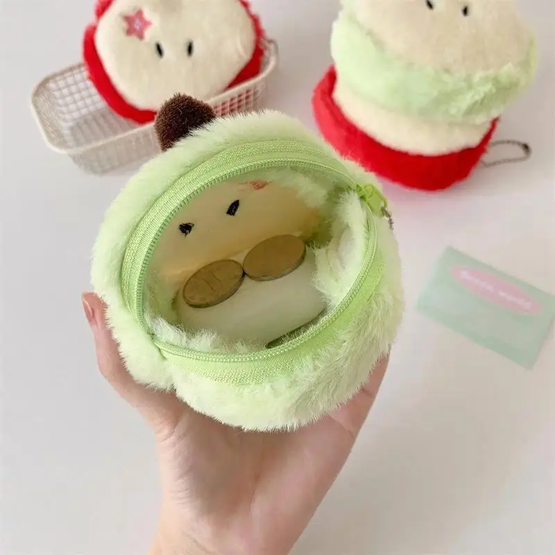 2pcs Cute Apple Plush Coin Purse Keychain, Mini Zipper Pouch Bag Charm, Portable Small Storage Wallet for Coins, Earbuds & Small Essentials, Adorable Backpack Pendant for Girls, Travel & Gift