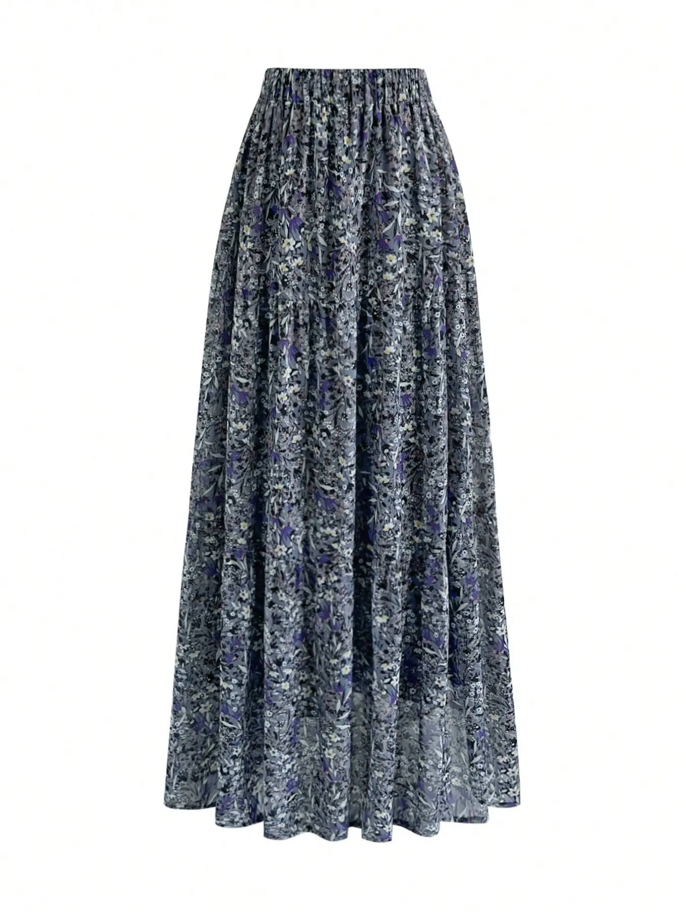 Women's Floral Midi Skirt, Casual High-Waisted A-Line Design, Loose Fit Long Skirt for Spring & Fall, Elegant Vacation Style