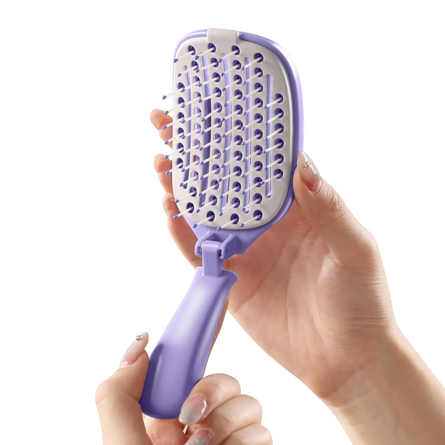 Foldable Self-Cleaning Travel Hair Brush - Mini Sized, Pocket-Purse Ventilated, Wet-Dry for All Hair Types, Beauty & Personal Care (Purple), Mini Sized Products