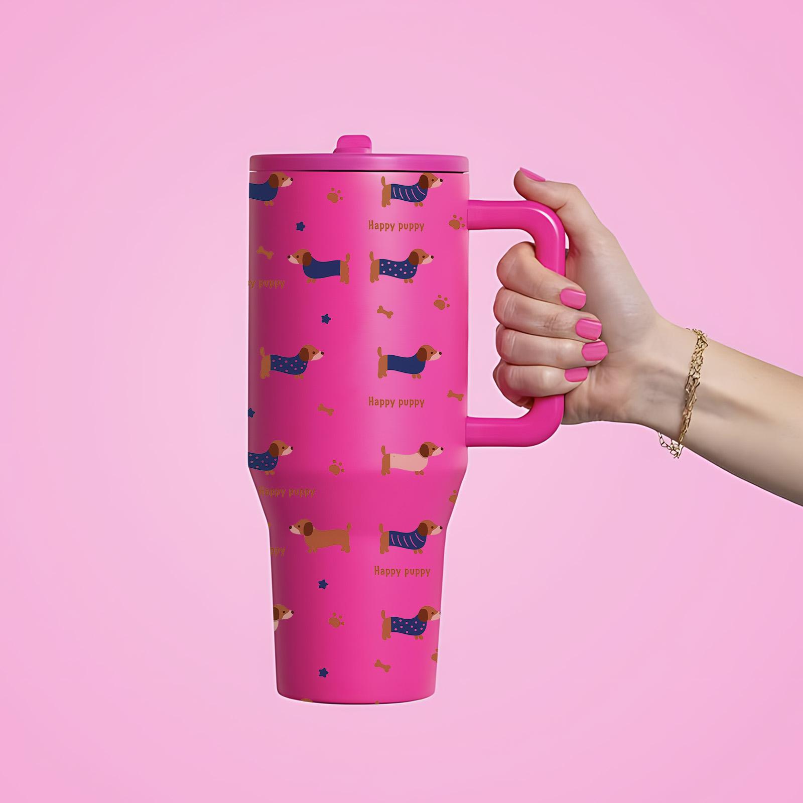 1 Pc thermal mug, 40oz insulated mug, vacuum cup double wall, keeps hot 12h cold 24h, leak proof travel mug with handle, cute dachshund design, perfect mother’s day gift, gift for mom women, daily coffee tea hot cold drinks, home office use