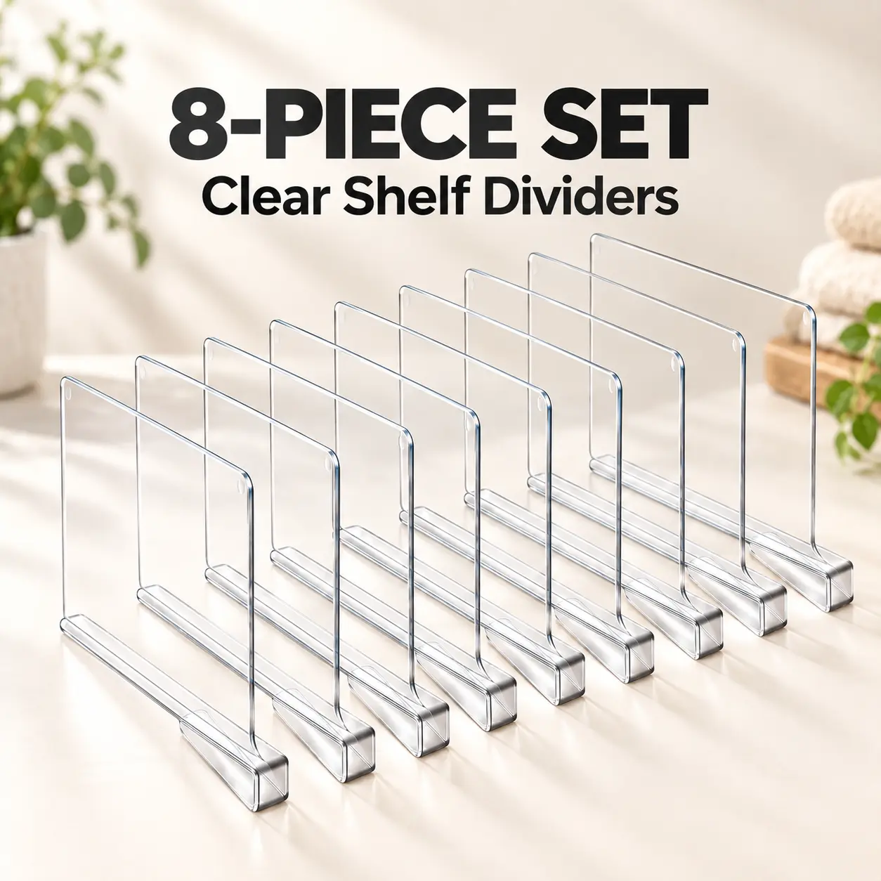 8 Pack Clear Acrylic Shelf Dividers, Closet Storage Organizer for Bedroom Kitchen