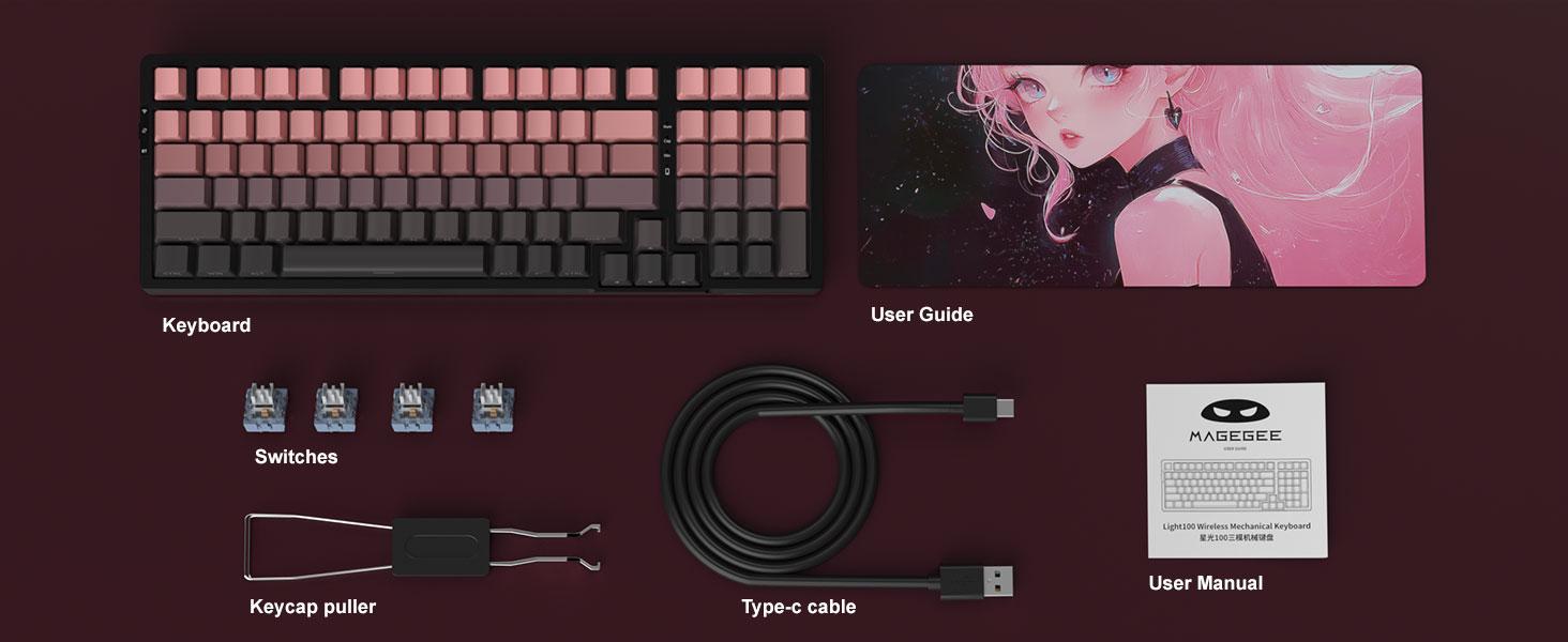 MageGee Light100 Wireless Creamy Keyboard, 96% Gasket Hot Swappable Custom Mechanical Keyboard, 3 connection methods, RGB Backlit Gaming Keyboard for Win/Mac/PC, 8000mAh Battery, PBT Keycaps