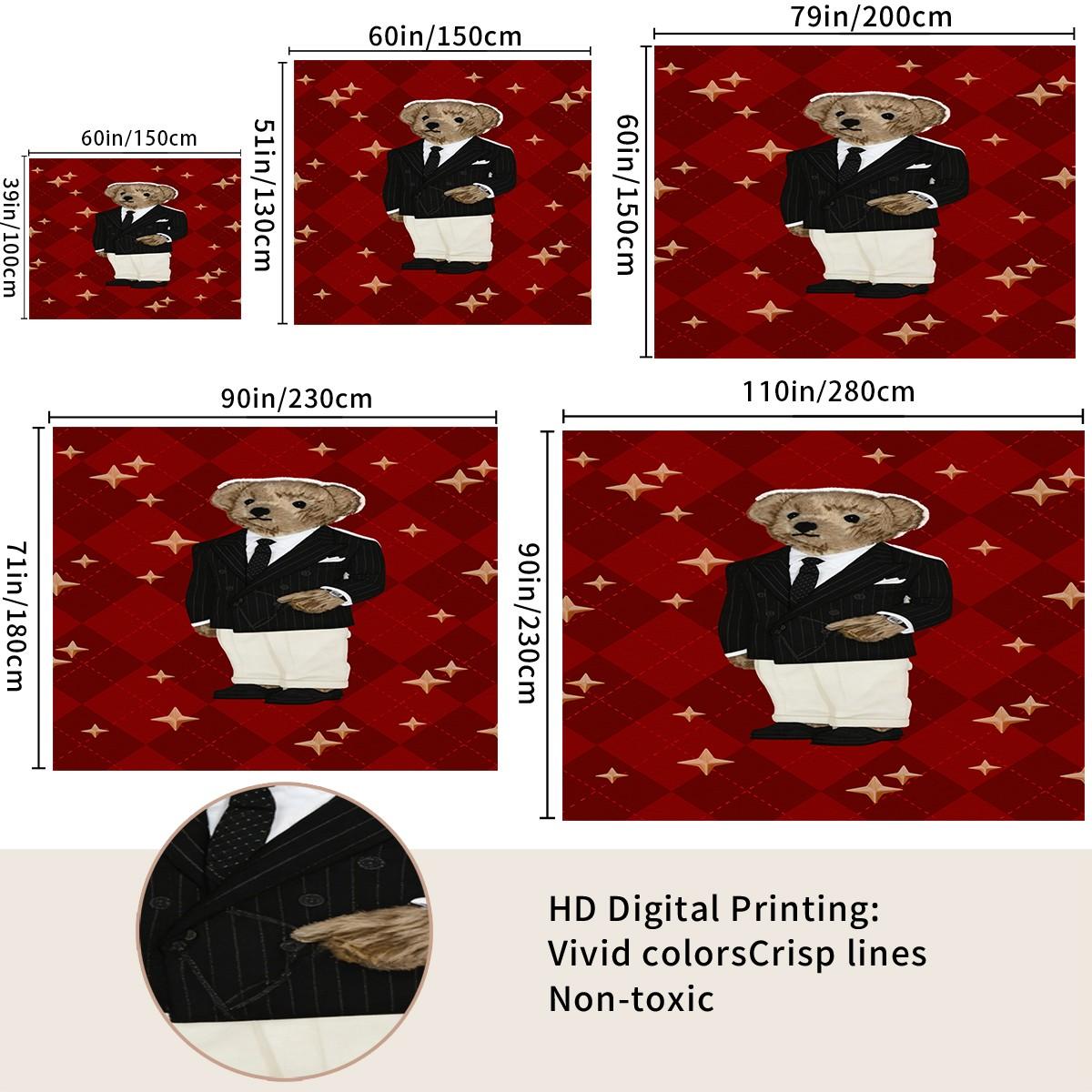 Vintage American Polo Bear Tapestry, Red Gentleman Bear Multi-Style, Wrinkle-Resistant, Wall Hanging Decor for Living Room Bedroom Backdrop