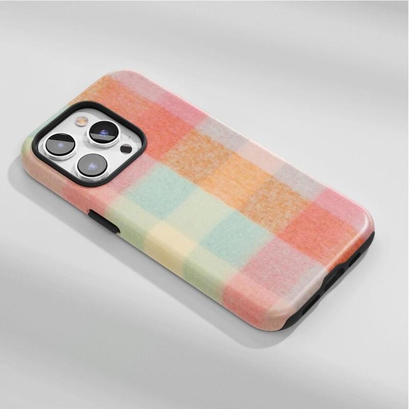 Colorful Plaid Phone Case, Pastel Check Pattern Cover, Soft Retro Preppy Case, Compatible with iPhone 17 16 15 14 13 12 11 Pro Max