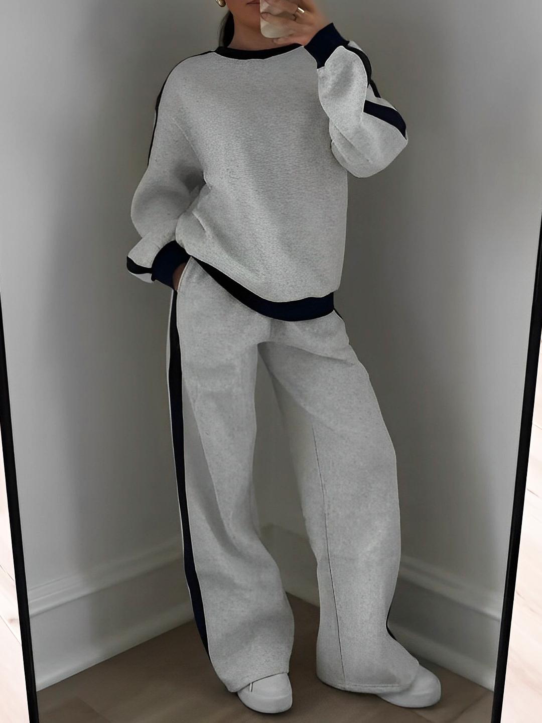 Women's Color Contrast Patchwork Causal Jogging Suit Set,Crew Neck Long Sleeve Top & Straight Trousers Set,Fashion Sweatshirt suit