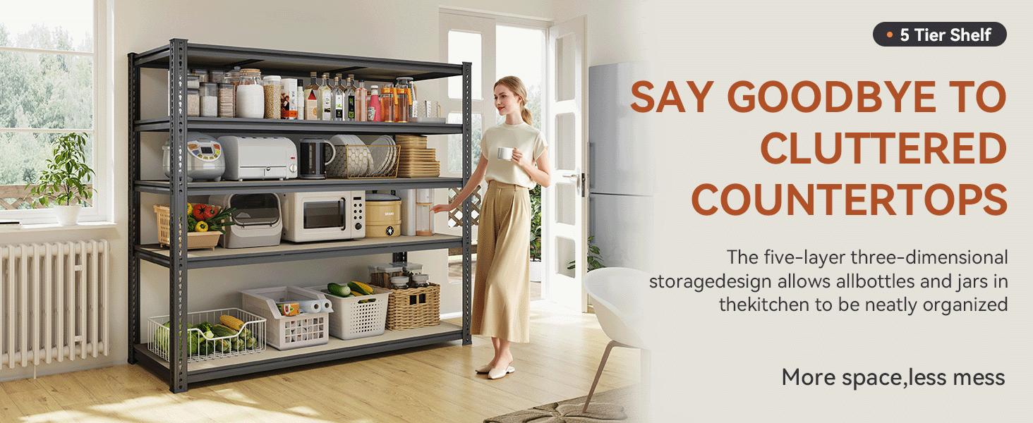 TryLazy 5-Tier Adjustable Metal Shelving Unit - Heavy Duty Storage Rack for Garage, Warehouse, Pantry, Kitchen Organizer