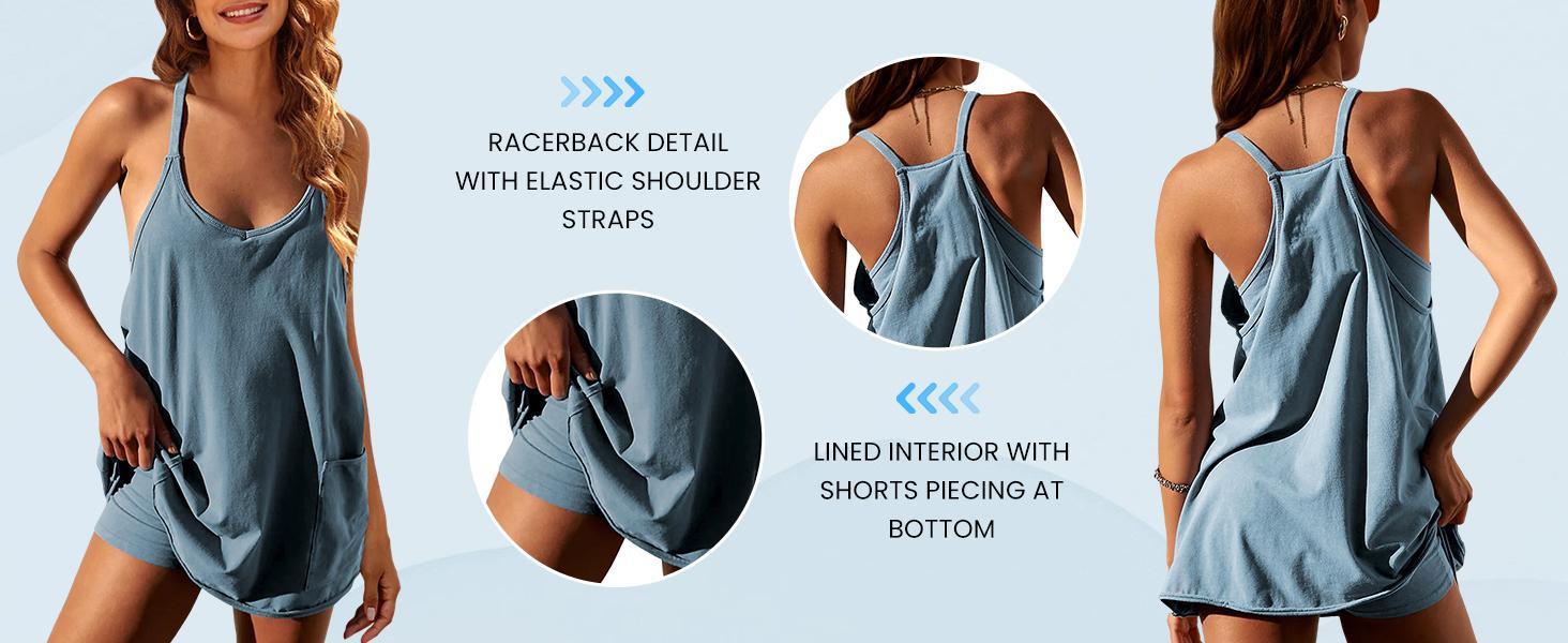 JovenPara Women's Summer Sleeveless Mini Dress Casual Athletic Dress Spaghetti Strap Short Tennis Dress with Pockets