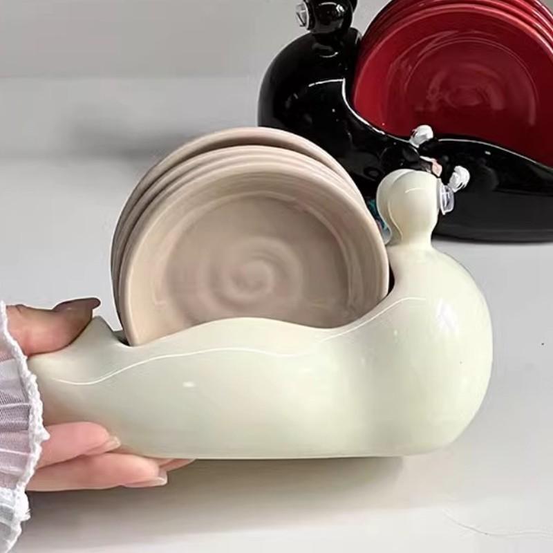 Cute Snail Ceramic Dipping Dish Set, 5-Piece Includes Storage Box, Perfect for Table or Coffee Table Snacks Desserts Candies