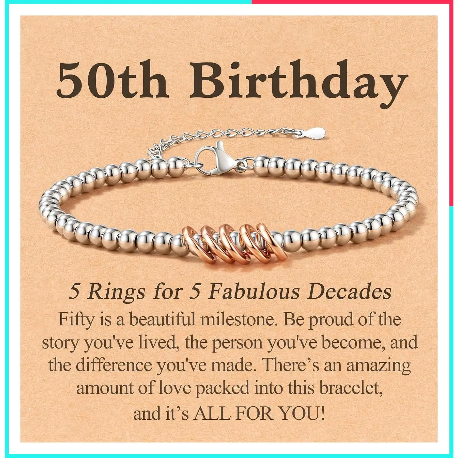 Classy Rose Gold Charm Bracelet, 30th 40th 50th 60th 70th 80th Birthday Gifts for Women, Decade Birthday Jewelry with Message Card