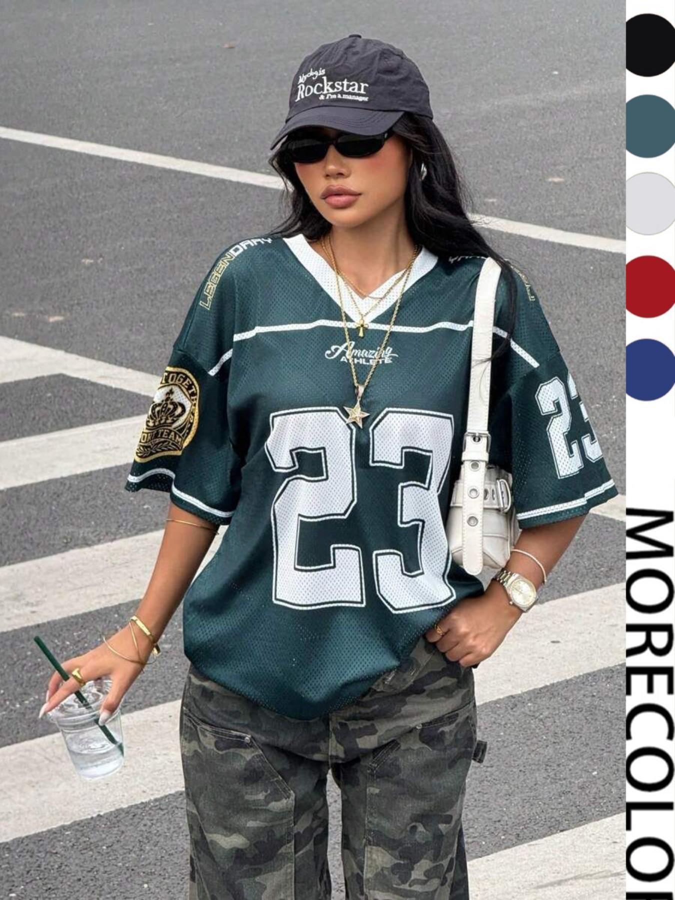 Women's Y2k23 Retro Mesh Breathable Sports Jersey, Streetwear Daily Wear Top, Loose-Fit Short Sleeve, All Seasons Fashion