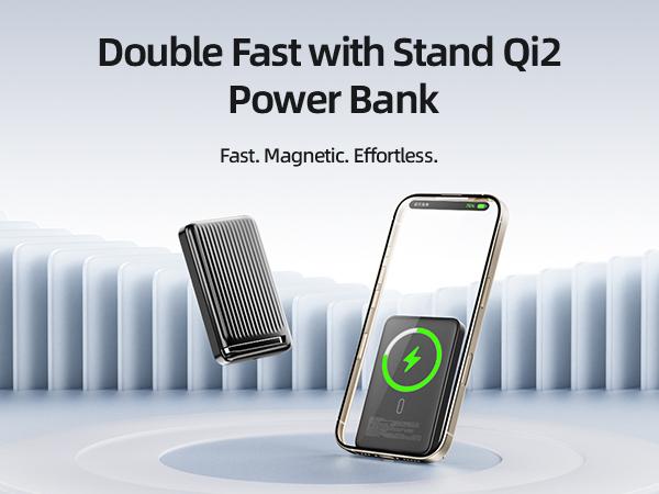 MOVE SPEED Qi2 Certified MagSafe Battery Pack, Kickstand 10,000mAh 15W Ultra-Fast Charging Portable Charger, Ergonomic Design, 30W USB-C MagSlim Charger with Cable for iPhone 16/15/14/13/12,Father's Day gift