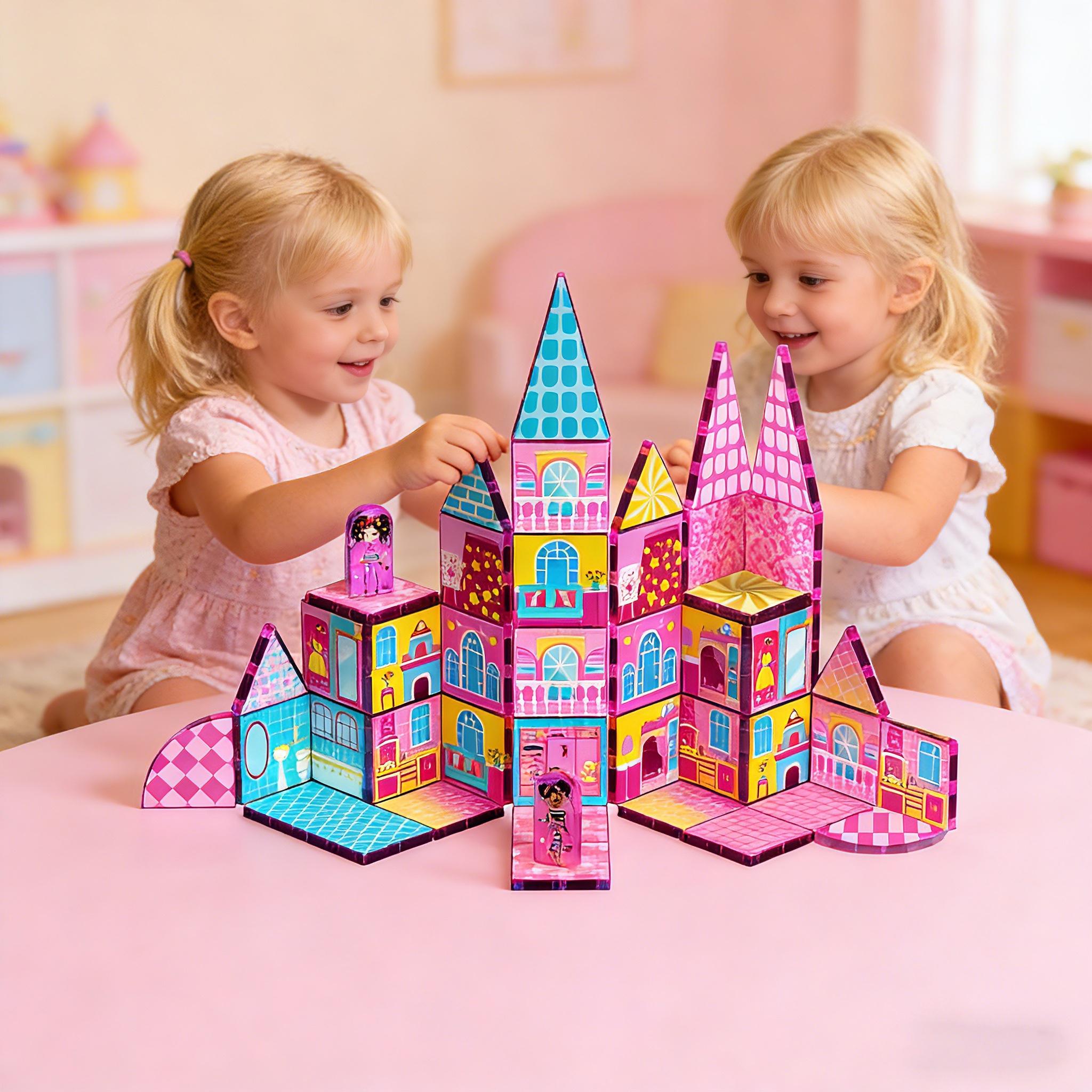 Magnetic Tiles Set, Castle Building Blocks, Stem Educational Toy for Kids, Ages 3-8, Birthday Gift for Boys and Girls