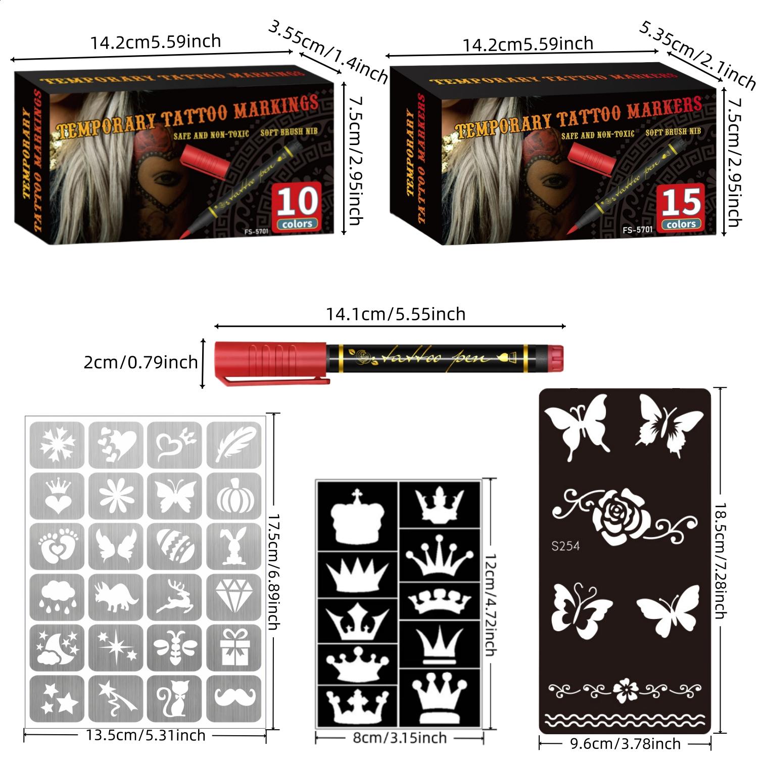Temporary Tattoo Markers for Skin, Skin Safe, 10/15-Count Body Markers 10/15-Color Tattoo Pens, Flexible Brush Tip, Bright Colors, Cosmetic Quality Face Paint Kit, Perfect Christmas Gifts Temporary Tattoo Markers for Skin, Skin Safe, 10/15-Count Body Markers 10/15-Color Tattoo Pens, Flexible Brush Tip, Bright Colors, Cosmetic Quality Face Paint Kit, Perfect Christmas Gifts