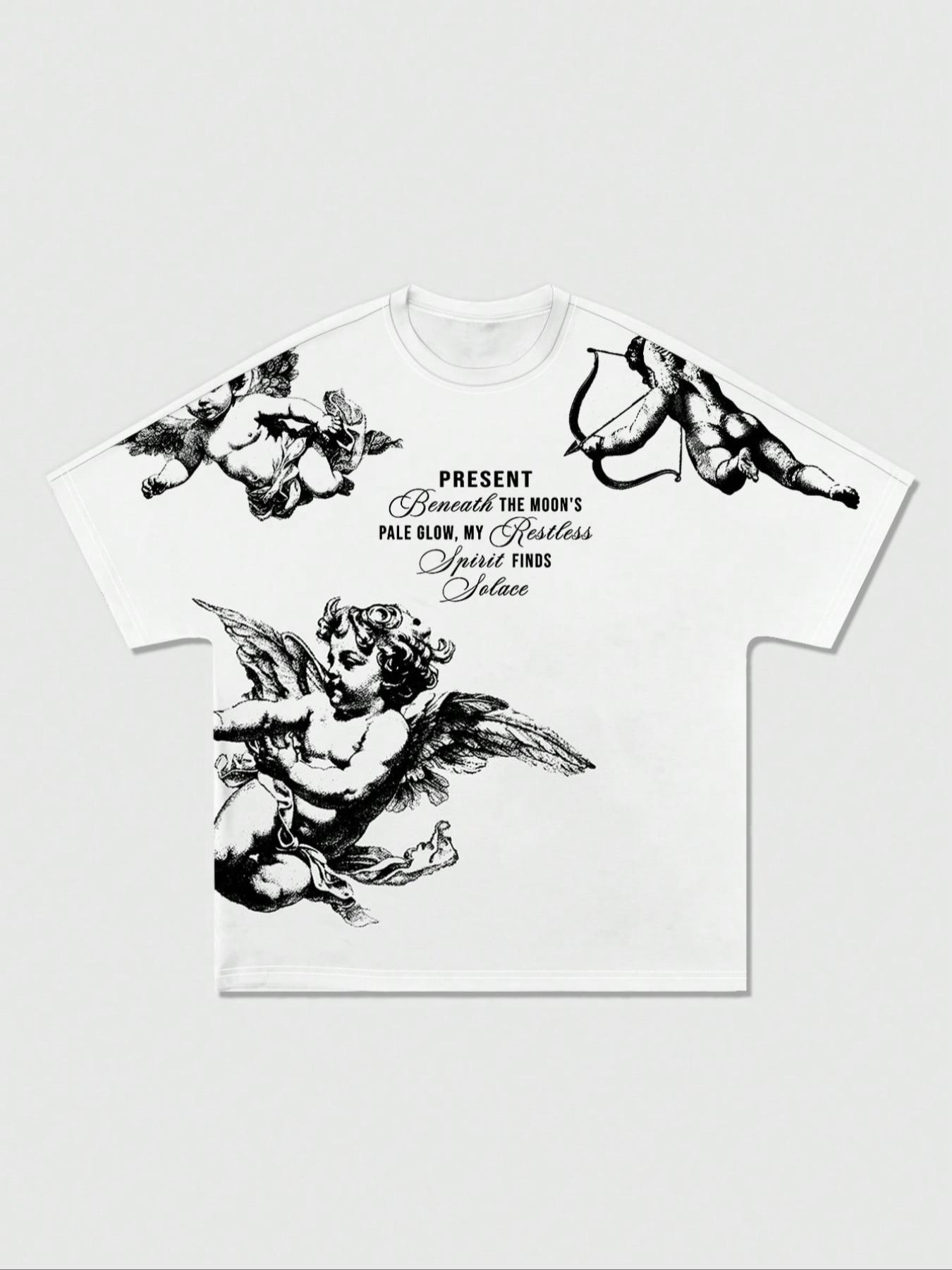 Opium Aesthetic Angel Graphic Print Oversized T-Shirt, Cybergoth 