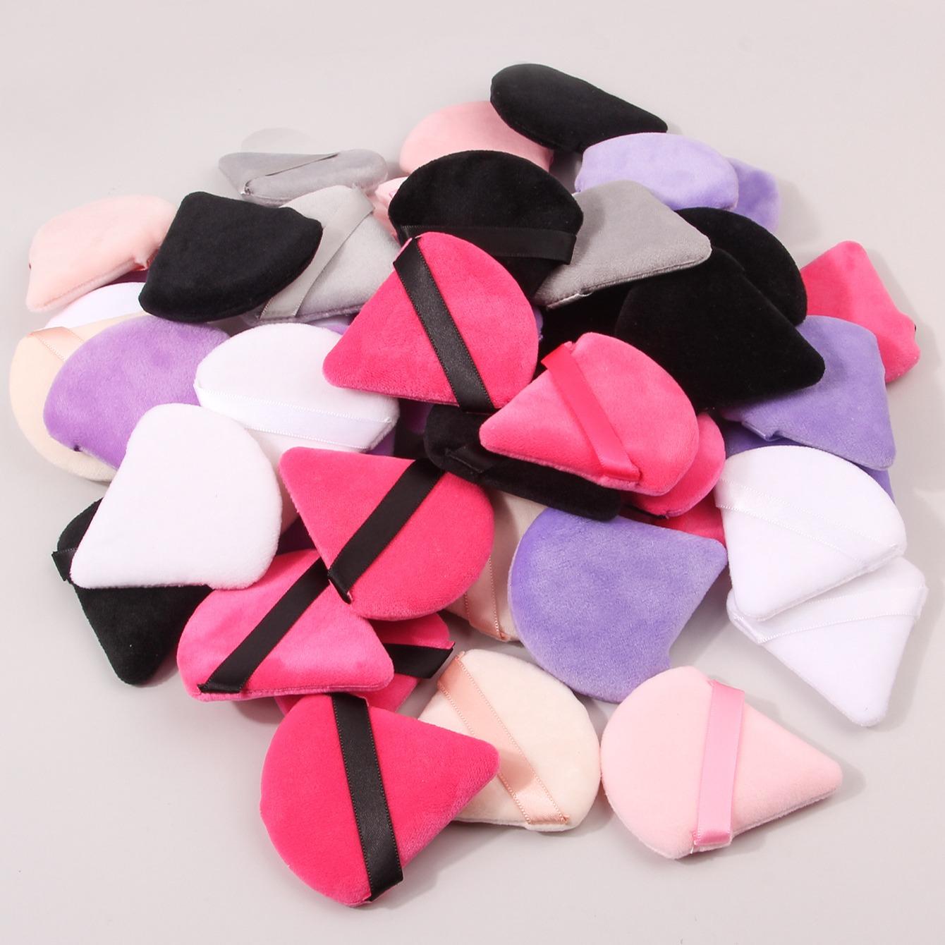 50 Pack Triangle Velvet Powder Puffs, Reusable Makeup Sponges, Multi-Color Plush Face Puffs for Foundation Setting, Essential Beauty Tools